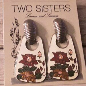 Vintage Cloisonné Dangle Drop Earrings | Floral